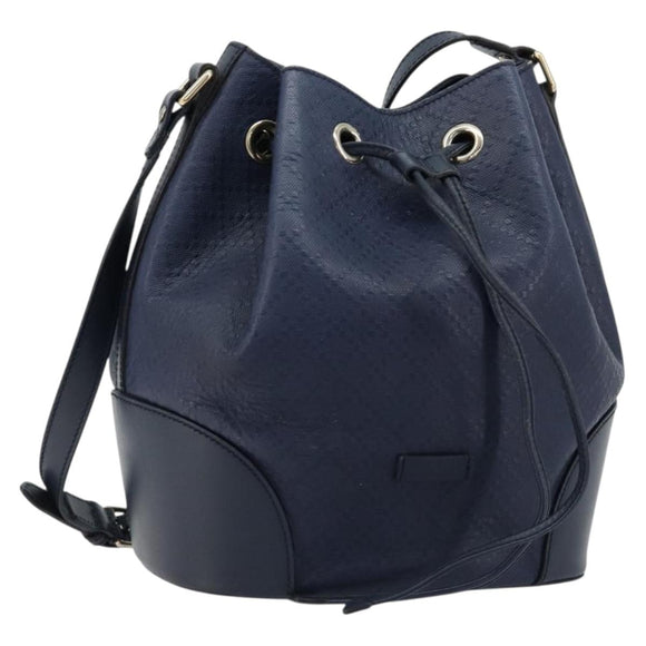 GUCCI Diamante Shoulder Bag Leather Navy Silver 354228 Auth 181216