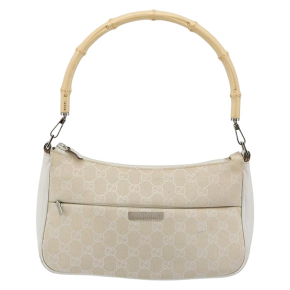 GUCCI Bamboo GG Canvas Shoulder Bag Ivory Silver 001 3865 Auth 181217A
