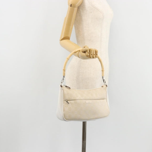 GUCCI Bamboo GG Canvas Shoulder Bag Ivory Silver 001 3865 Auth 181217A