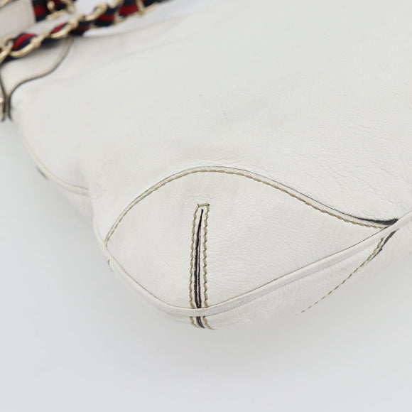 GUCCI Chain Shoulder Bag Leather White Gold 154392 Auth 181219A
