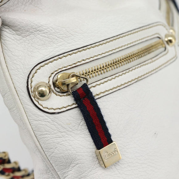 GUCCI Chain Shoulder Bag Leather White Gold 154392 Auth 181219A