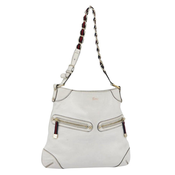 GUCCI Chain Shoulder Bag Leather White Gold 154392 Auth 181219A