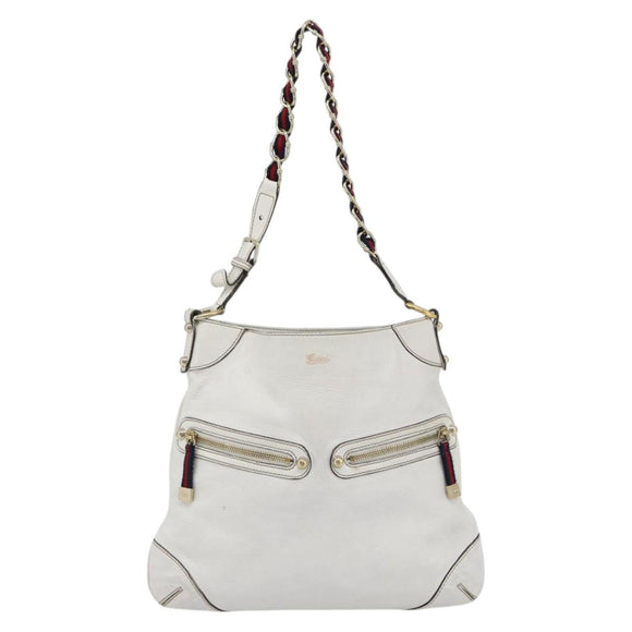 GUCCI Chain Shoulder Bag Leather White Gold 154392 Auth 181219A
