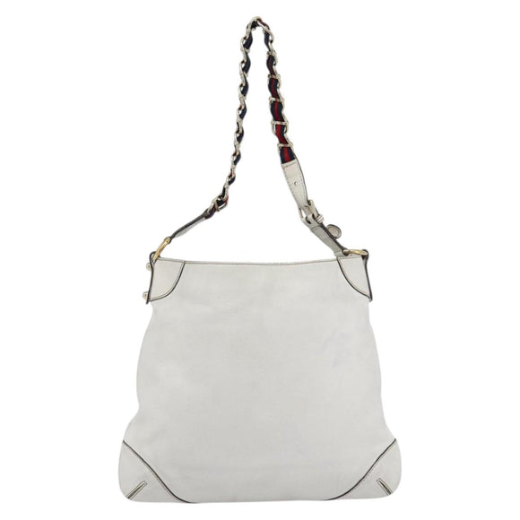 GUCCI Chain Shoulder Bag Leather White Gold 154392 Auth 181219A