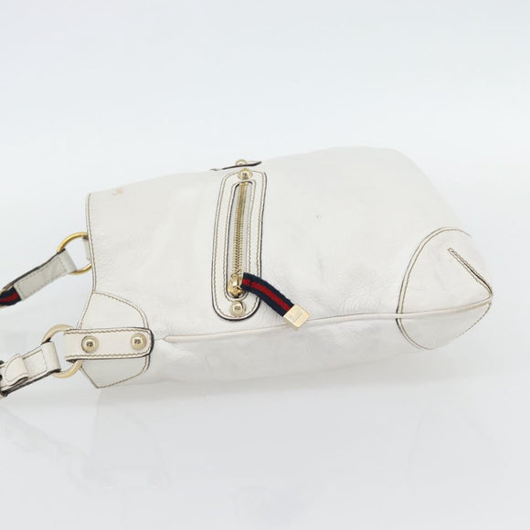 GUCCI Chain Shoulder Bag Leather White Gold 154392 Auth 181219A