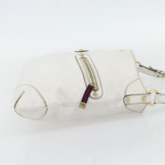 GUCCI Chain Shoulder Bag Leather White Gold 154392 Auth 181219A