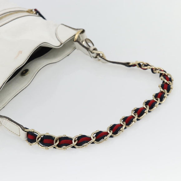 GUCCI Chain Shoulder Bag Leather White Gold 154392 Auth 181219A