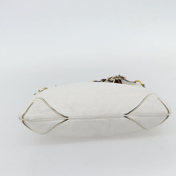 GUCCI Chain Shoulder Bag Leather White Gold 154392 Auth 181219A