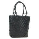 CHANEL Cambon Line Matelasse Tote Bag Leather Black Silver CC Auth 181252SAV-1