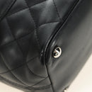 CHANEL Cambon Line Matelasse Tote Bag Leather Black Silver CC Auth 181252SAV-8