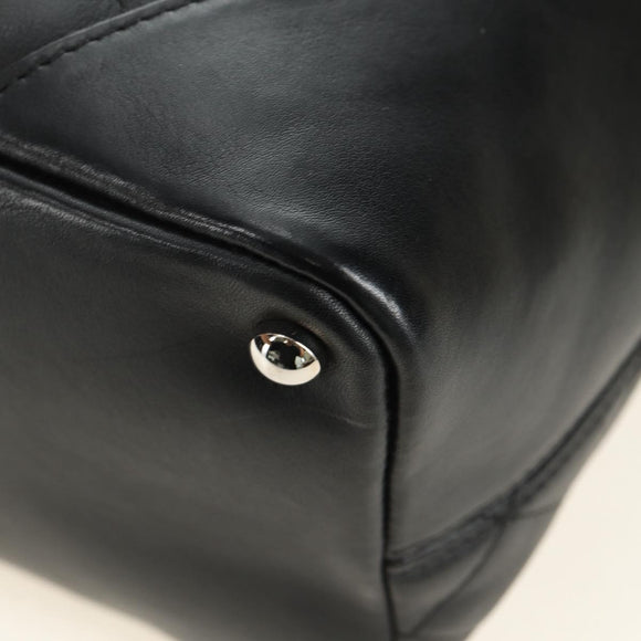 CHANEL Cambon Line Matelasse Tote Bag Leather Black Silver CC Auth 181252SAV