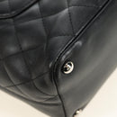 CHANEL Cambon Line Matelasse Tote Bag Leather Black Silver CC Auth 181252SAV-16
