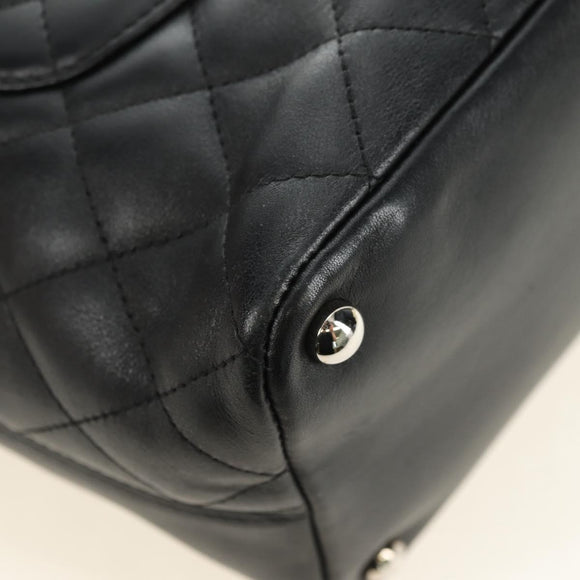 CHANEL Cambon Line Matelasse Tote Bag Leather Black Silver CC Auth 181252SAV