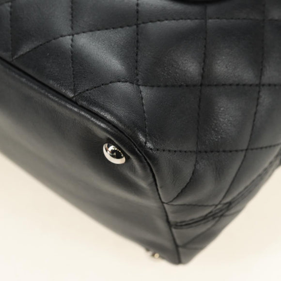 CHANEL Cambon Line Matelasse Tote Bag Leather Black Silver CC Auth 181252SAV
