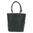 CHANEL Cambon Line Matelasse Tote Bag Leather Black Silver CC Auth 181252SAV-13