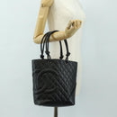 CHANEL Cambon Line Matelasse Tote Bag Leather Black Silver CC Auth 181252SAV-27