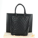 CHANEL Cambon Line Matelasse Tote Bag Leather Black Silver CC Auth 181252SAV-12