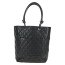 CHANEL Cambon Line Matelasse Tote Bag Leather Black Silver CC Auth 181252SAV-2
