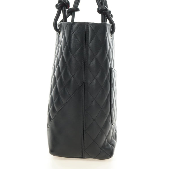CHANEL Cambon Line Matelasse Tote Bag Leather Black Silver CC Auth 181252SAV