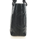 CHANEL Cambon Line Matelasse Tote Bag Leather Black Silver CC Auth 181252SAV-4