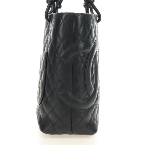 CHANEL Cambon Line Matelasse Tote Bag Leather Black Silver CC Auth 181252SAV