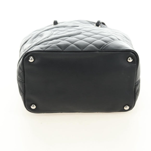 CHANEL Cambon Line Matelasse Tote Bag Leather Black Silver CC Auth 181252SAV