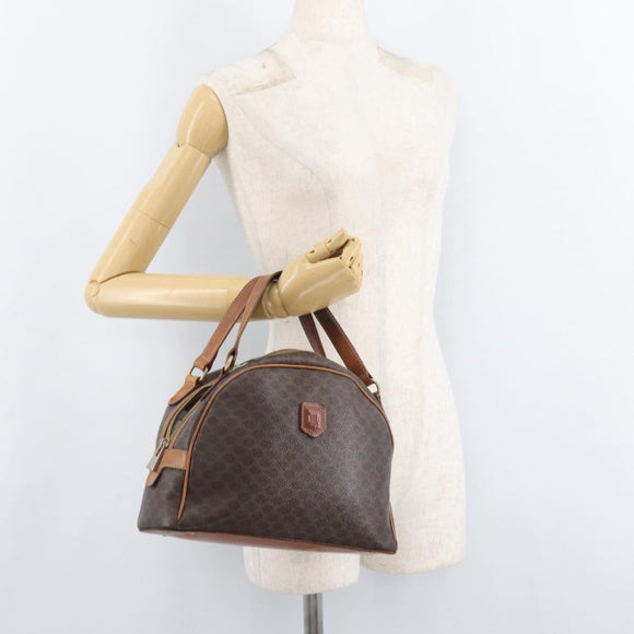CELINE Macadam Canvas Hand Bag PVC Leather Brown Gold Auth 181253