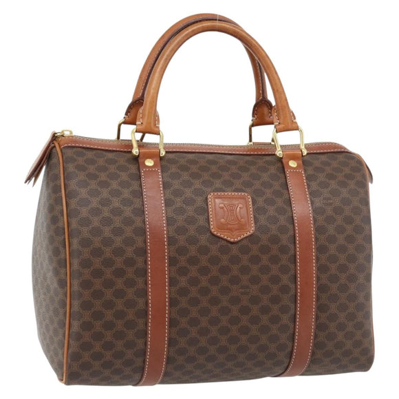 CELINE Macadam Canvas Boston Bag PVC Leather Brown Gold Auth 181254A