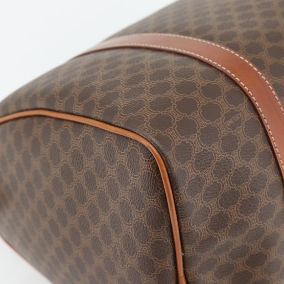 CELINE Macadam Canvas Boston Bag PVC Leather Brown Gold Auth 181254A