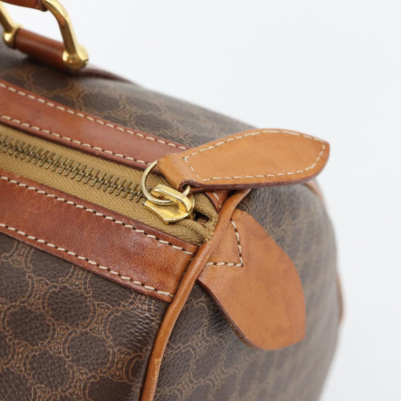 CELINE Macadam Canvas Boston Bag PVC Leather Brown Gold Auth 181254A