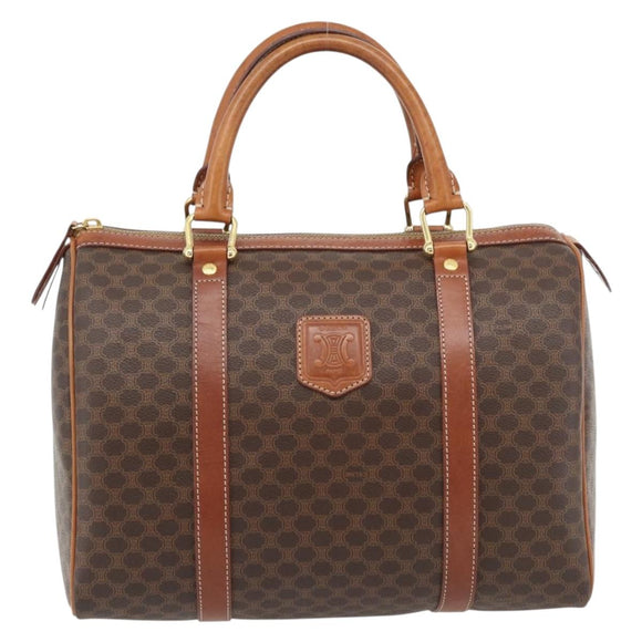 CELINE Macadam Canvas Boston Bag PVC Leather Brown Gold Auth 181254A