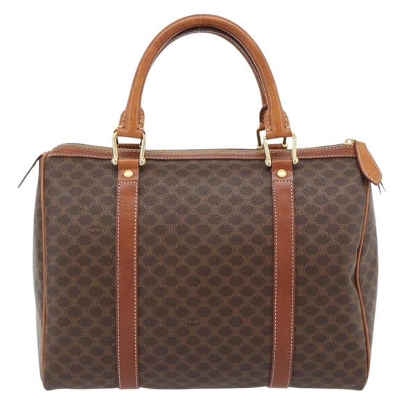 CELINE Macadam Canvas Boston Bag PVC Leather Brown Gold Auth 181254A