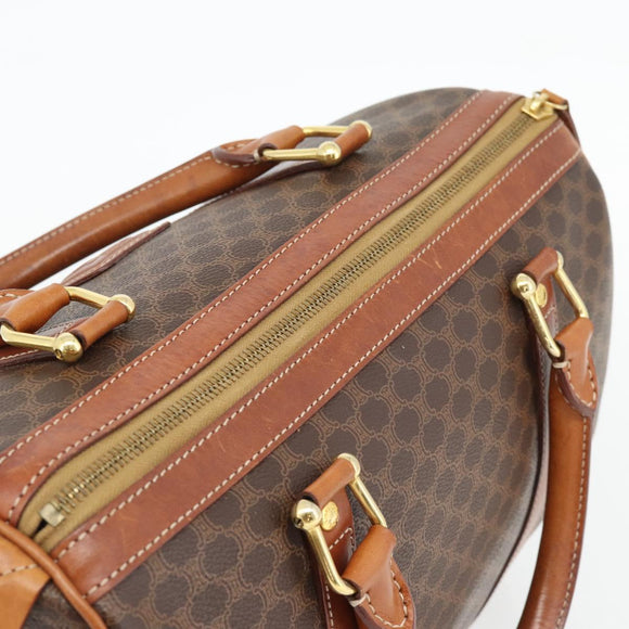 CELINE Macadam Canvas Boston Bag PVC Leather Brown Gold Auth 181254A
