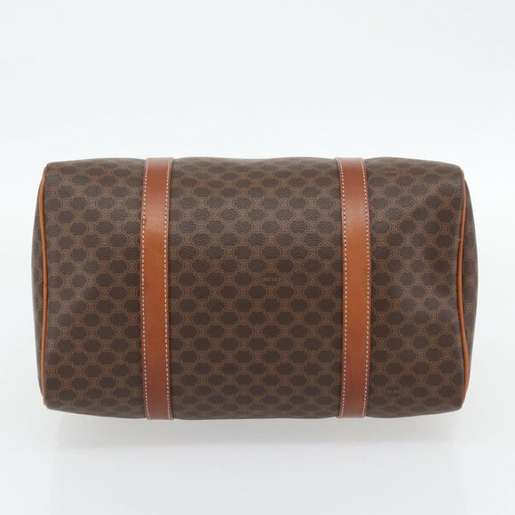 CELINE Macadam Canvas Boston Bag PVC Leather Brown Gold Auth 181254A