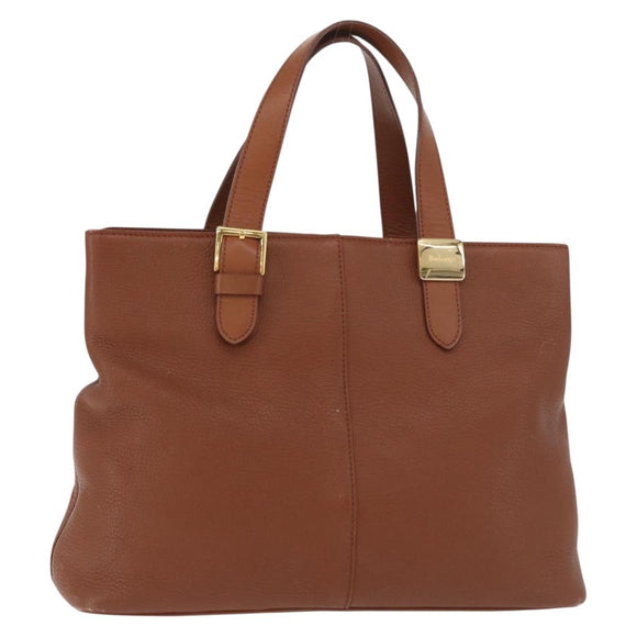Burberrys Hand Bag Leather Brown Gold Auth 181255A