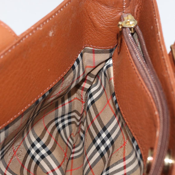 Burberrys Hand Bag Leather Brown Gold Auth 181255A