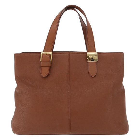 Burberrys Hand Bag Leather Brown Gold Auth 181255A