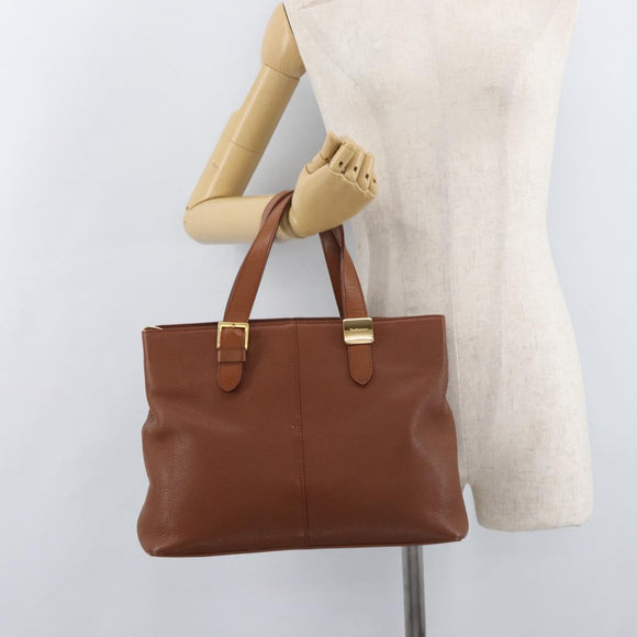 Burberrys Hand Bag Leather Brown Gold Auth 181255A