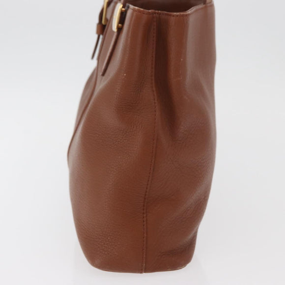 Burberrys Hand Bag Leather Brown Gold Auth 181255A