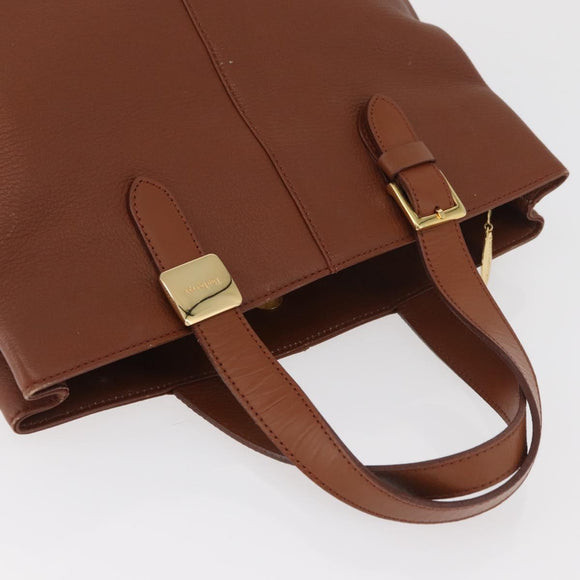 Burberrys Hand Bag Leather Brown Gold Auth 181255A