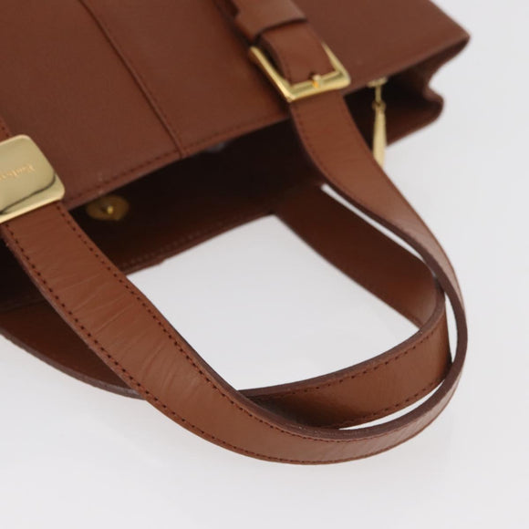 Burberrys Hand Bag Leather Brown Gold Auth 181255A