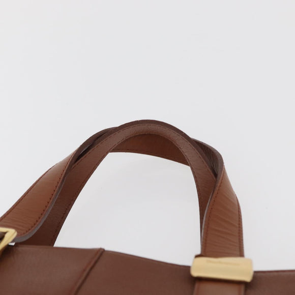 Burberrys Hand Bag Leather Brown Gold Auth 181255A