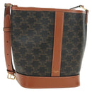 CELINE Triomphe Small Bucket Shoulder Bag PVC Black Gold Auth 181256M-1