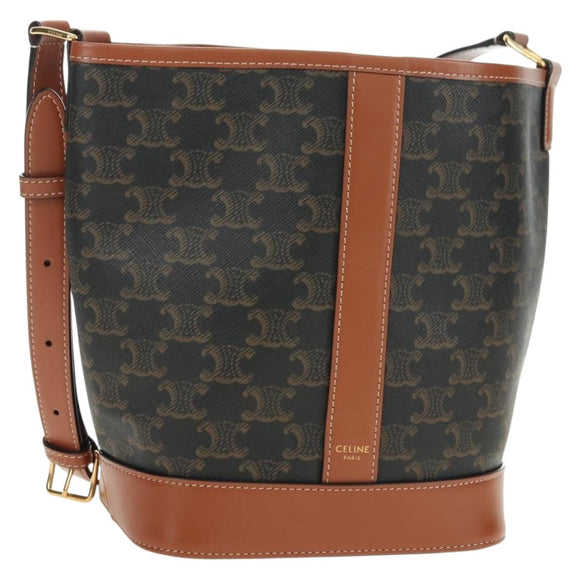 CELINE Triomphe Small Bucket Shoulder Bag PVC Black Gold Auth 181256M