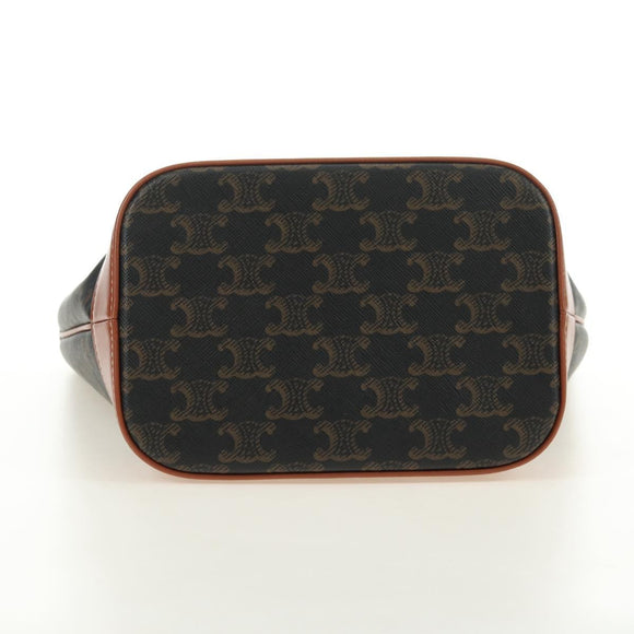CELINE Triomphe Small Bucket Shoulder Bag PVC Black Gold Auth 181256M