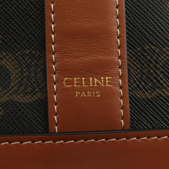 CELINE Triomphe Small Bucket Shoulder Bag PVC Black Gold Auth 181256M