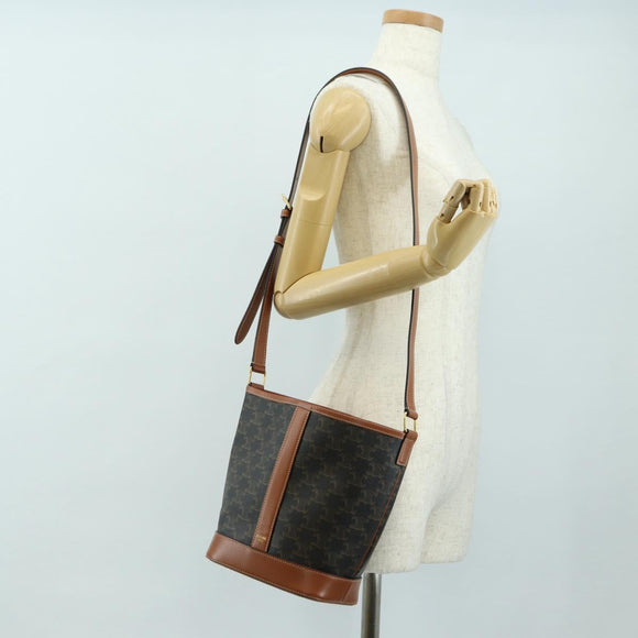 CELINE Triomphe Small Bucket Shoulder Bag PVC Black Gold Auth 181256M