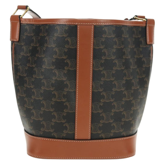 CELINE Triomphe Small Bucket Shoulder Bag PVC Black Gold Auth 181256M