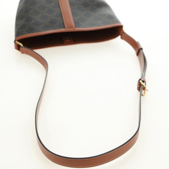 CELINE Triomphe Small Bucket Shoulder Bag PVC Black Gold Auth 181256M