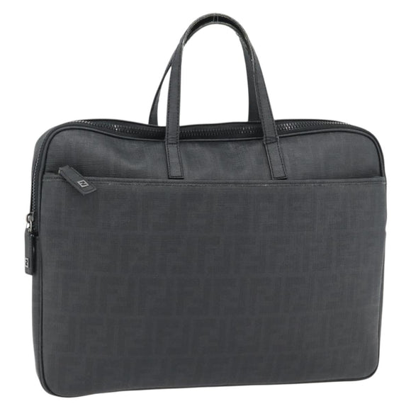 FENDI Zucca Canvas Hand Bag PVC Black Silver Auth 181259